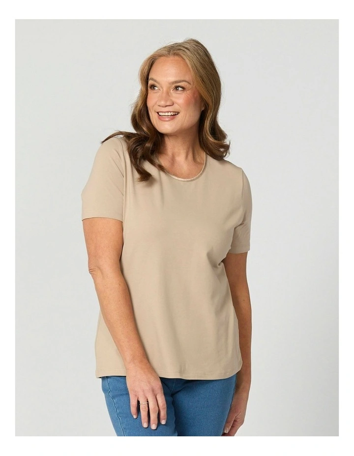 Everyday Ribbon Trim Short Sleeve Tee in Beige image 1