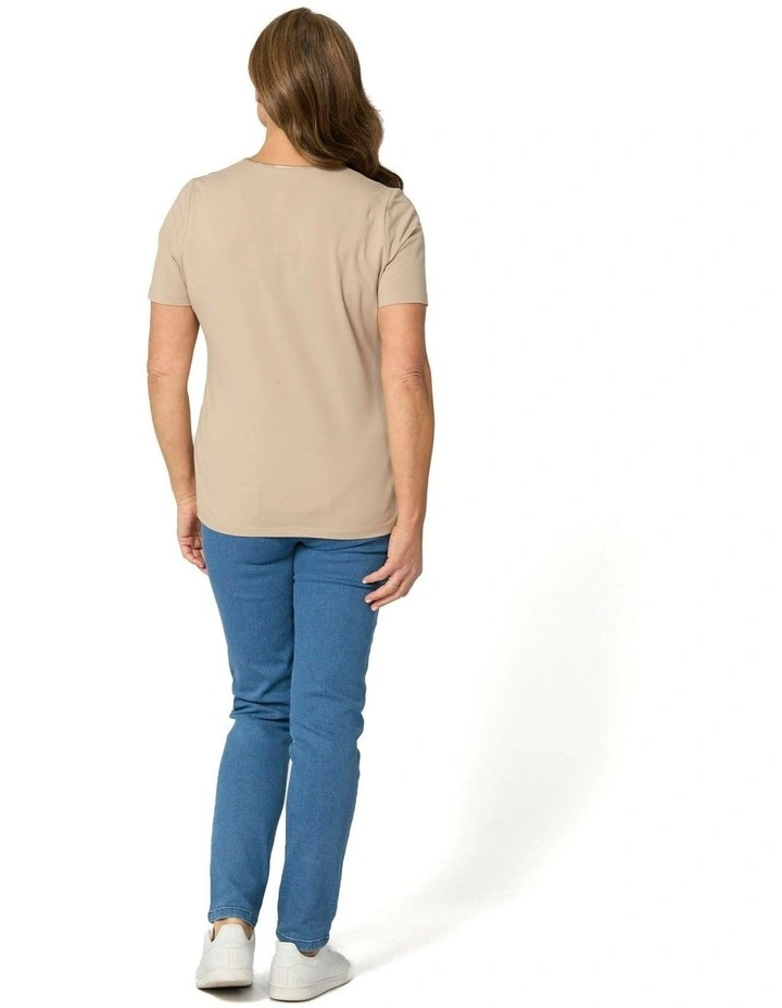 Everyday Ribbon Trim Short Sleeve Tee in Beige image 2