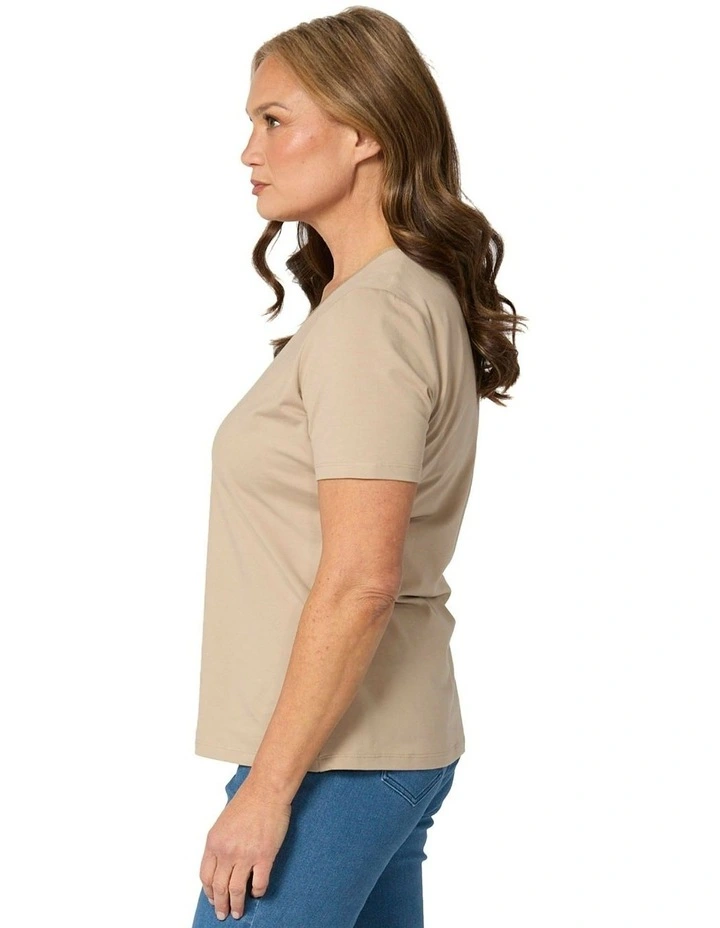 Everyday Ribbon Trim Short Sleeve Tee in Beige image 3