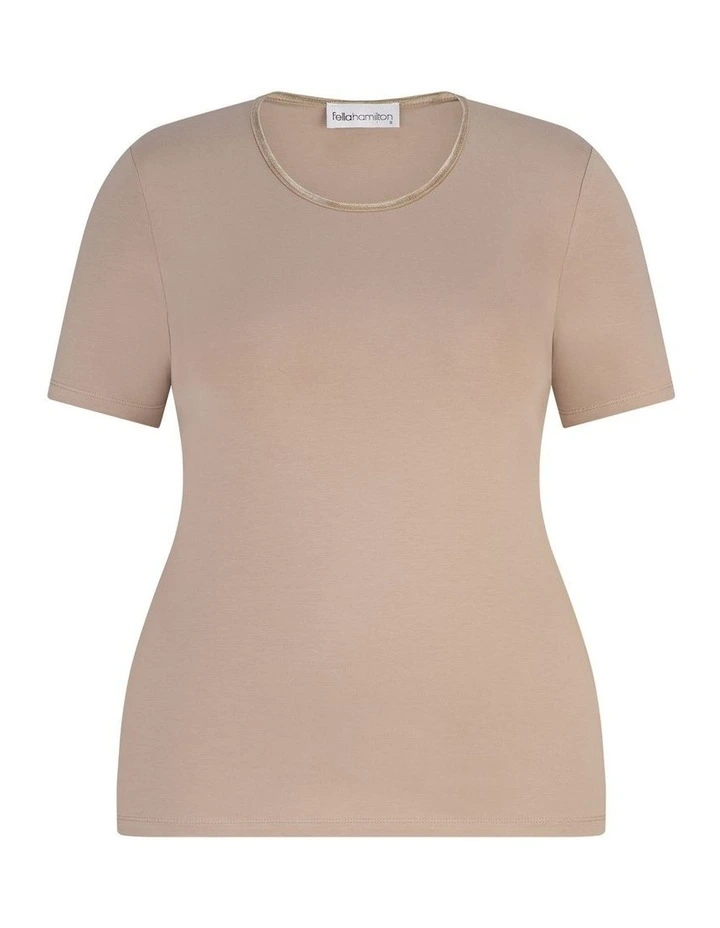 Everyday Ribbon Trim Short Sleeve Tee in Beige image 6