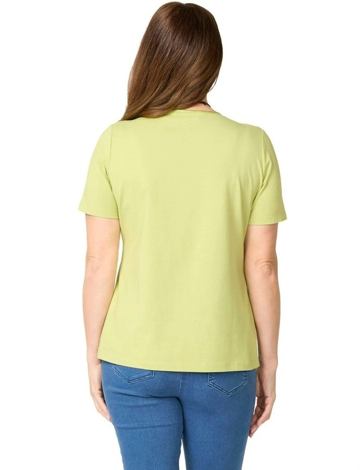 Everyday Ribbon Trim Short Sleeve Tee in Green image 2