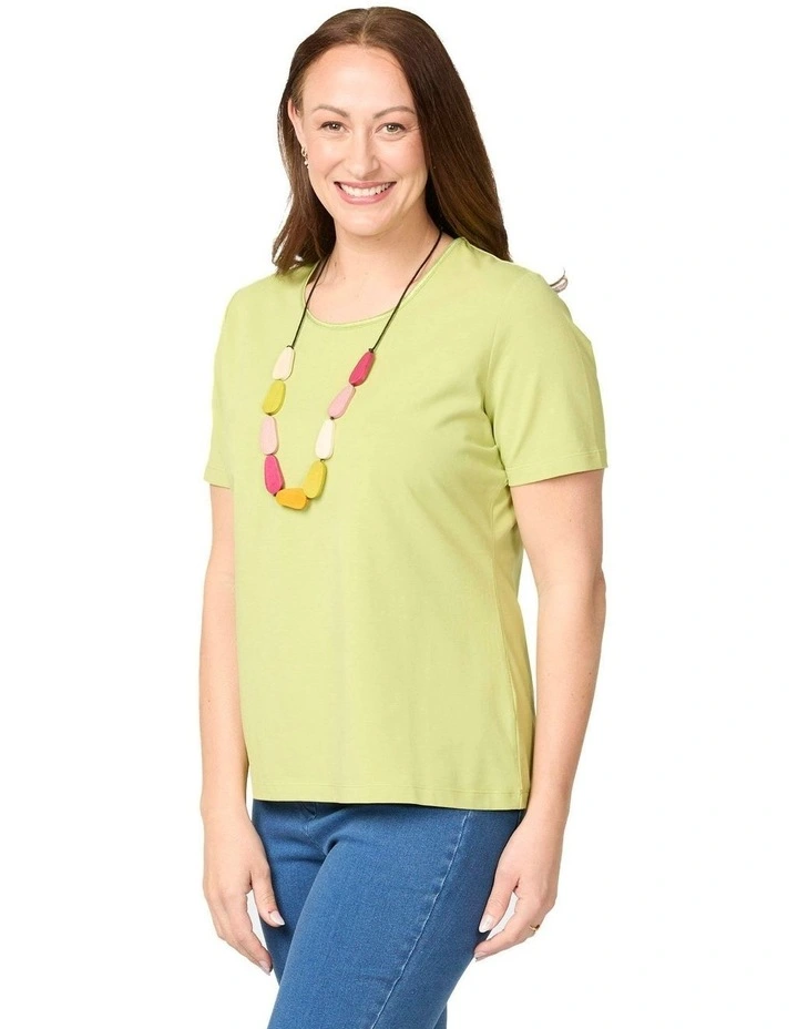 Everyday Ribbon Trim Short Sleeve Tee in Green image 3