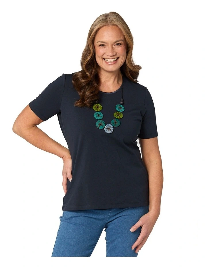 Everyday Ribbon Trim Short Sleeve Tee in Blue image 1