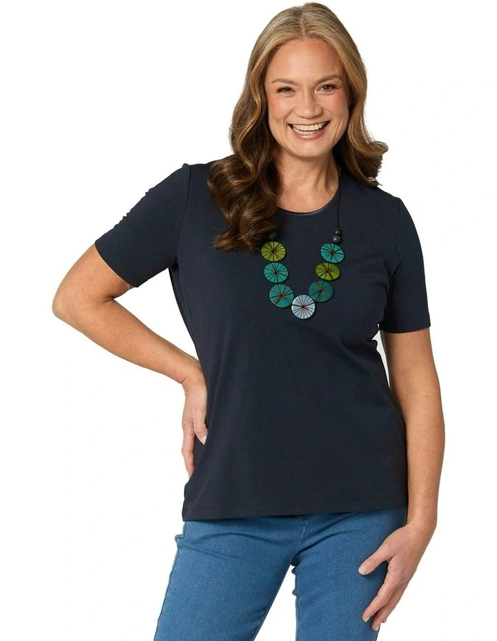 Everyday Ribbon Trim Short Sleeve Tee in Blue image 1