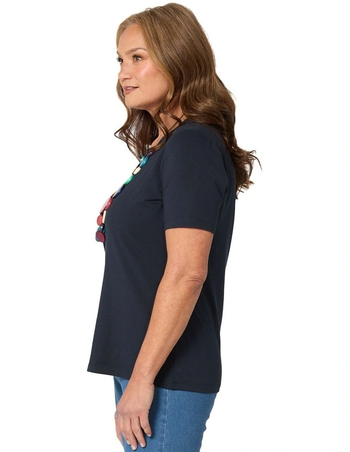 Everyday Ribbon Trim Short Sleeve Tee in Blue image 3