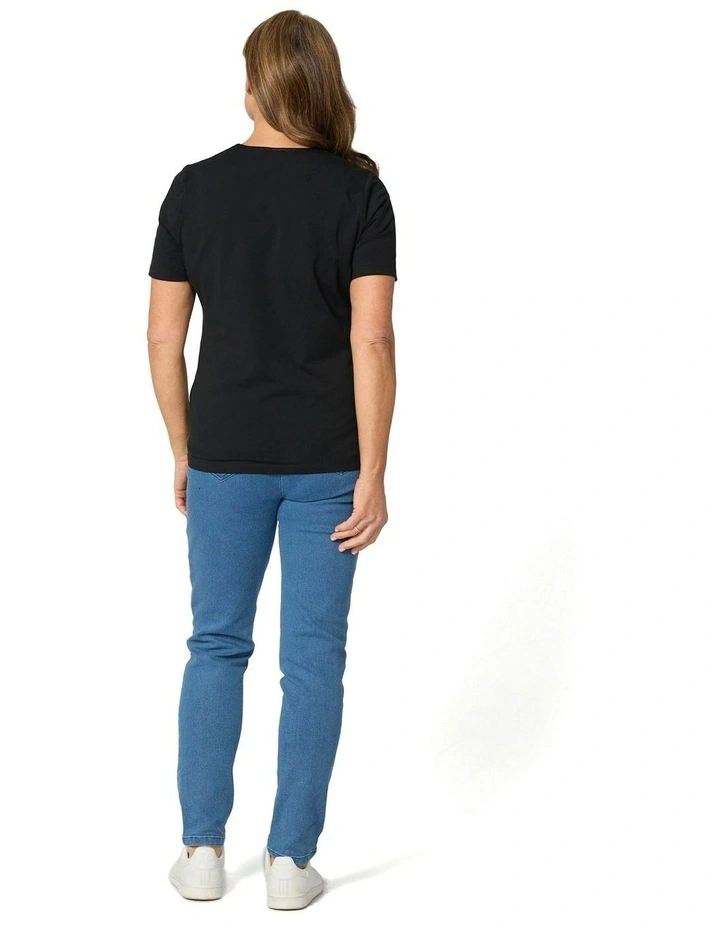 Everyday Ribbon Trim Short Sleeve Tee in Black image 2