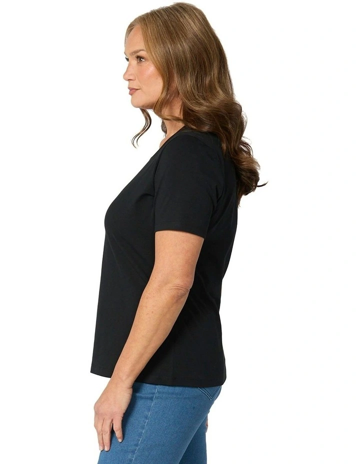 Everyday Ribbon Trim Short Sleeve Tee in Black image 3