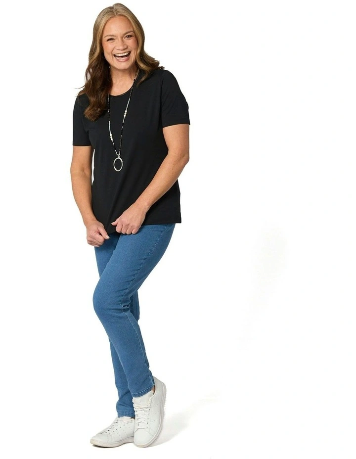 Everyday Ribbon Trim Short Sleeve Tee in Black image 4