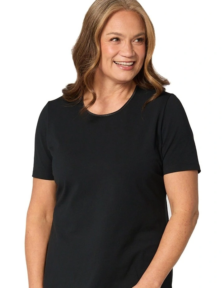 Everyday Ribbon Trim Short Sleeve Tee in Black image 5