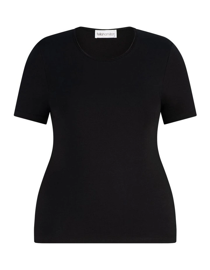 Everyday Ribbon Trim Short Sleeve Tee in Black image 6