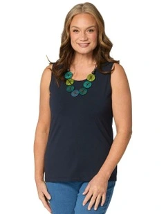 Easy Ribbon Trim Singlet in Blue