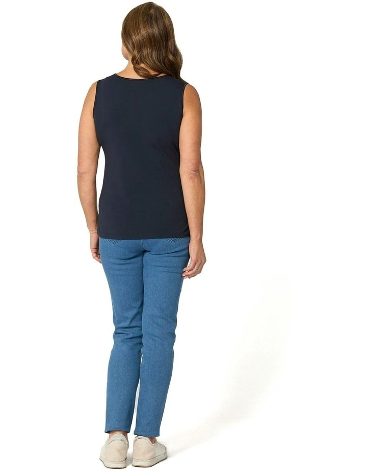 Easy Ribbon Trim Singlet in Blue image 2
