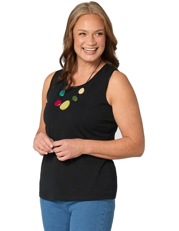 Easy Ribbon Trim Singlet in Black image 1