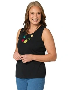 Easy Ribbon Trim Singlet in Black