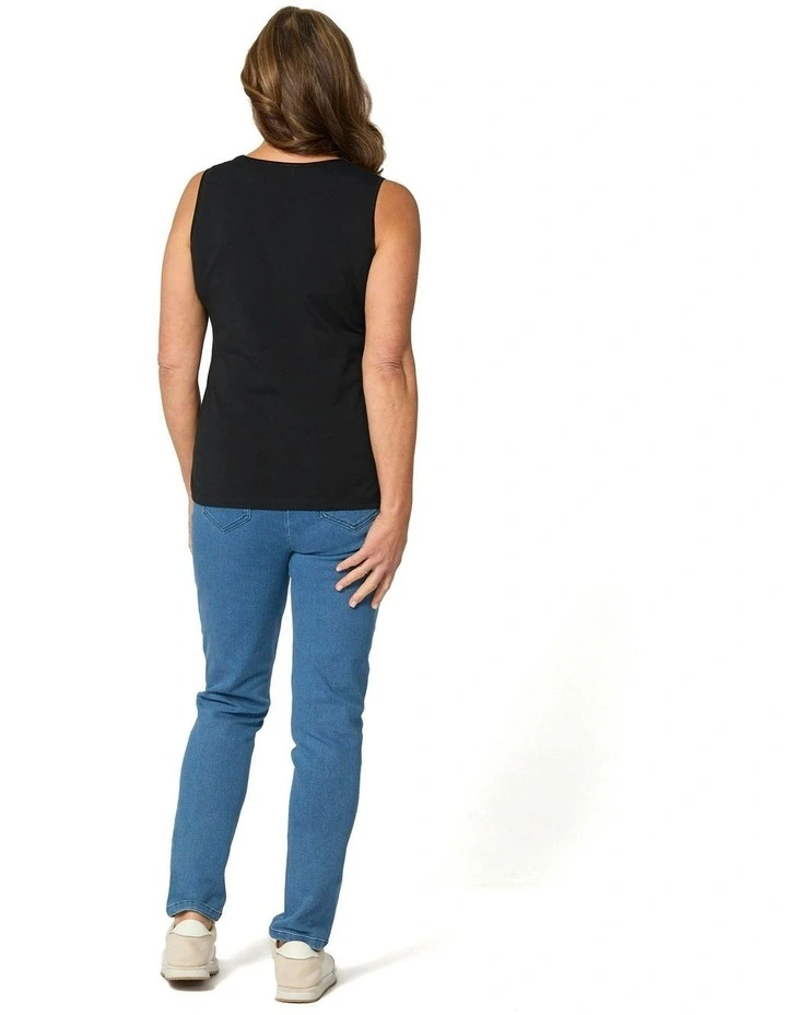 Easy Ribbon Trim Singlet in Black image 2