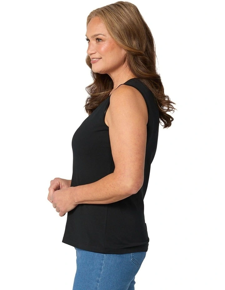 Easy Ribbon Trim Singlet in Black image 3