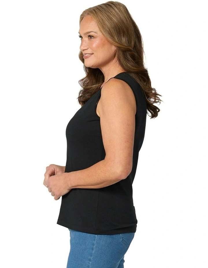 Easy Ribbon Trim Singlet in Black image 3