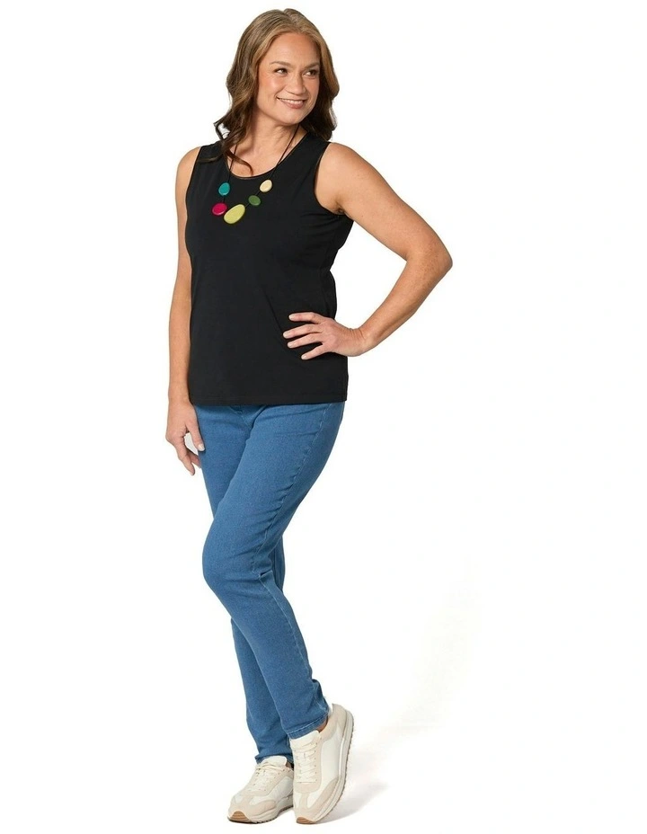 Easy Ribbon Trim Singlet in Black image 4