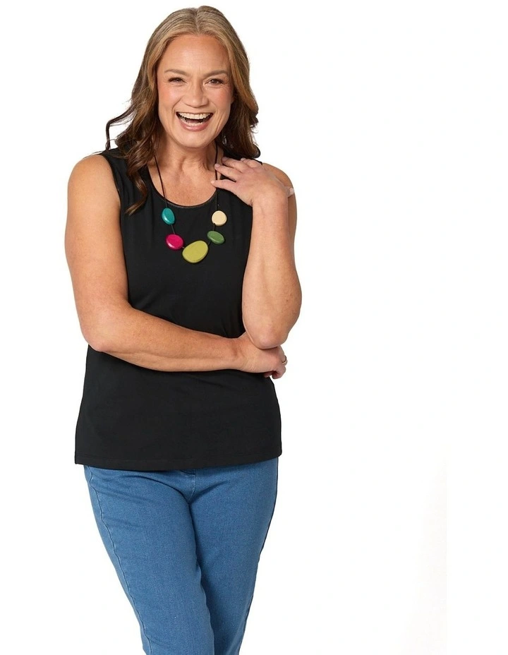 Easy Ribbon Trim Singlet in Black image 6