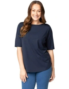 Recreation Boat Neck Elbow Sleeve Top in Blue
