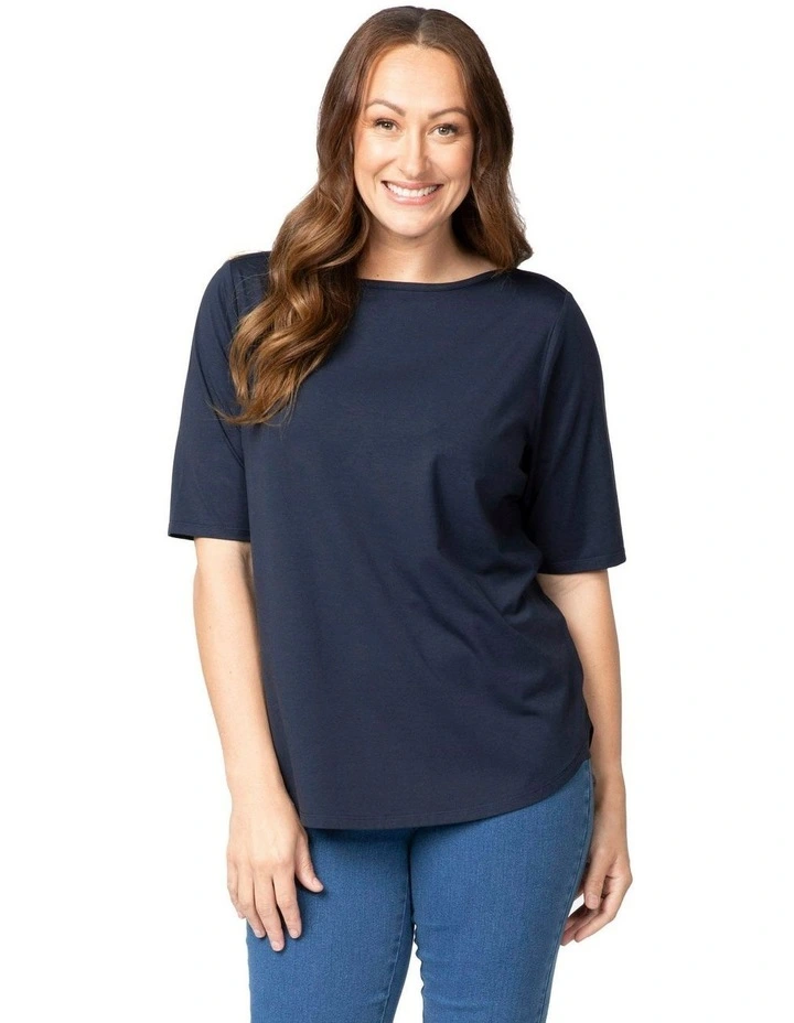 Recreation Boat Neck Elbow Sleeve Top in Blue image 1