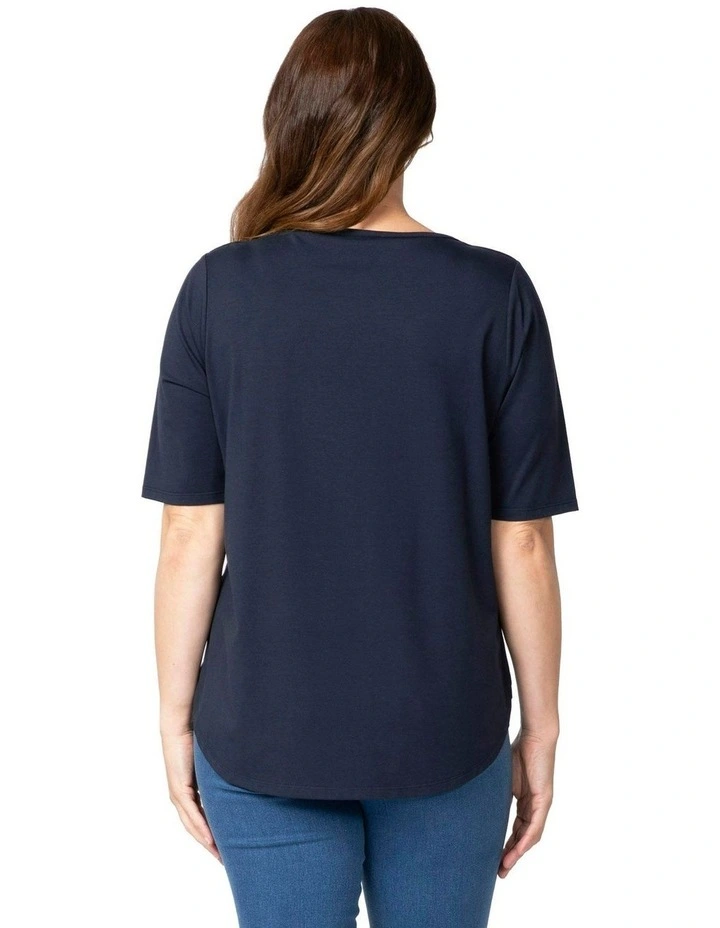 Recreation Boat Neck Elbow Sleeve Top in Blue image 2
