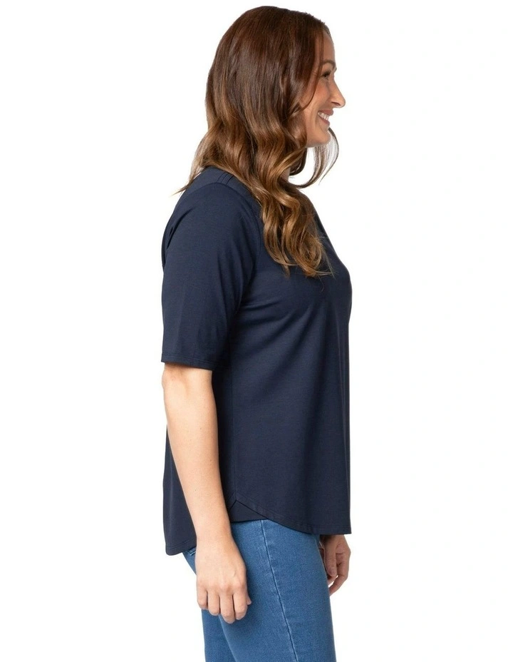Recreation Boat Neck Elbow Sleeve Top in Blue image 3