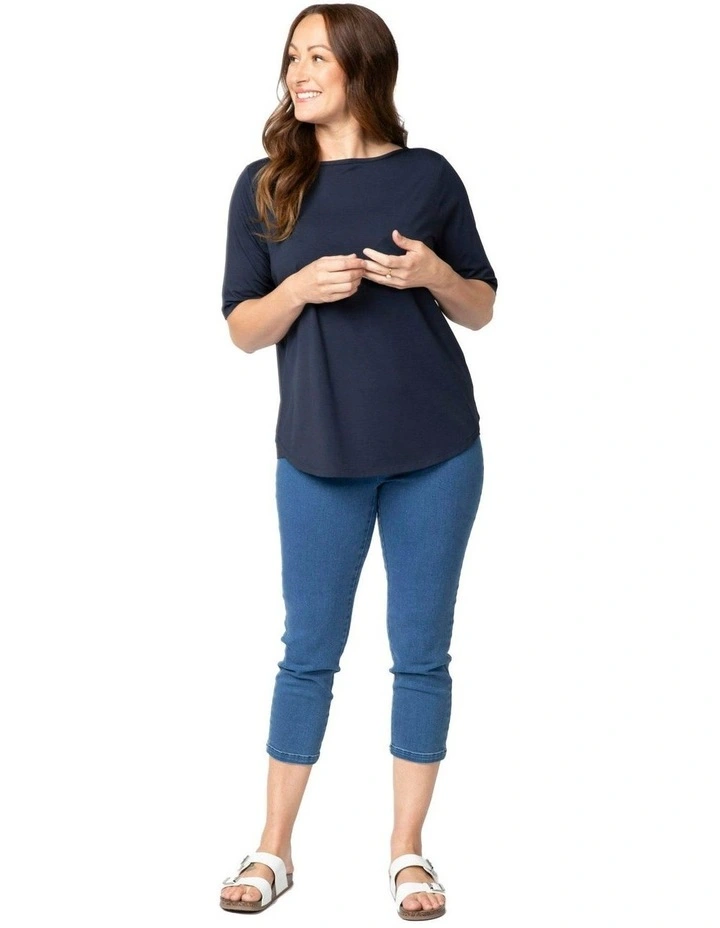 Recreation Boat Neck Elbow Sleeve Top in Blue image 4