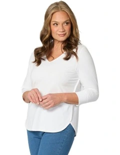 Eternity V-neck 3/4 Sleeve Top in White