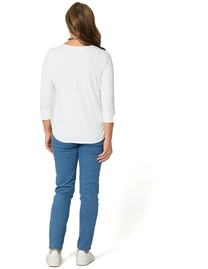 Eternity V-neck 3/4 Sleeve Top in White image 2