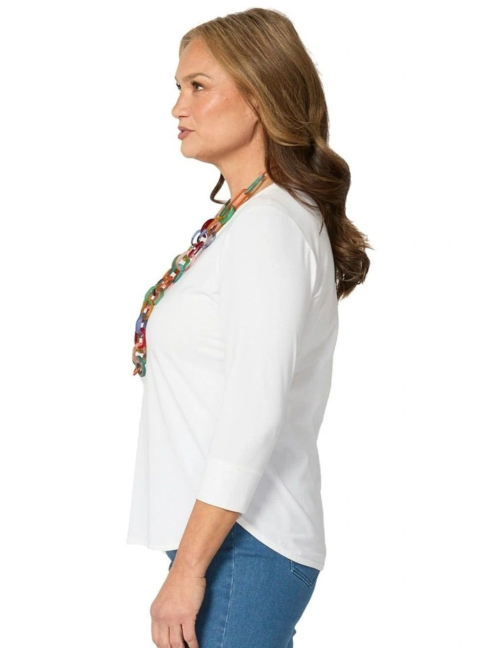 Eternity V-neck 3/4 Sleeve Top in White image 3