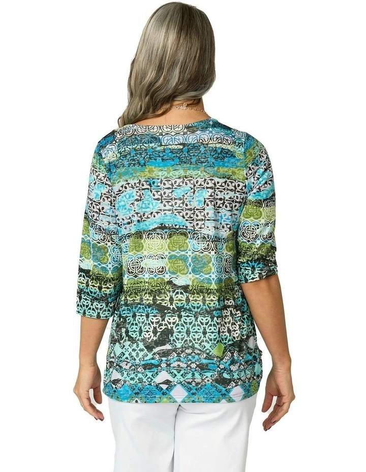 Ruben 3/4 Sleeve Print Tee in Multi image 2