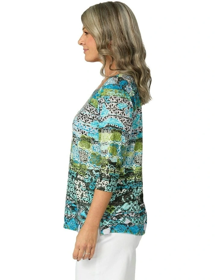 Ruben 3/4 Sleeve Print Tee in Multi image 3