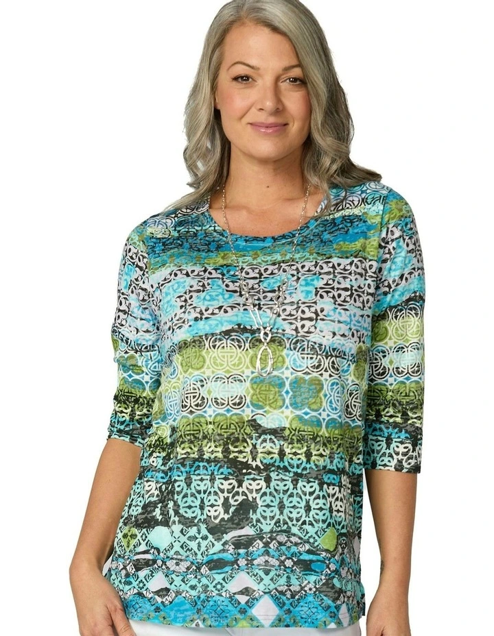 Ruben 3/4 Sleeve Print Tee in Multi image 4