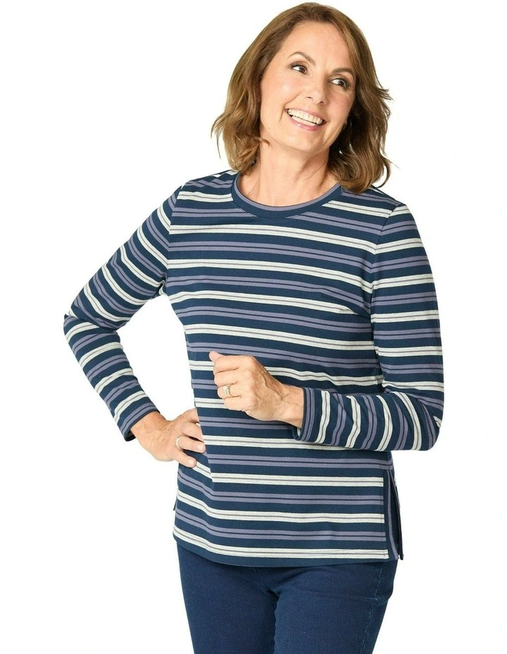 Expo Stripe Long Sleeve Top in Blue image 1