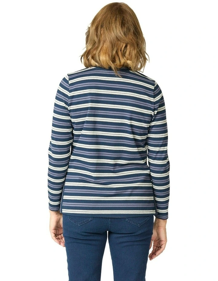 Expo Stripe Long Sleeve Top in Blue image 2