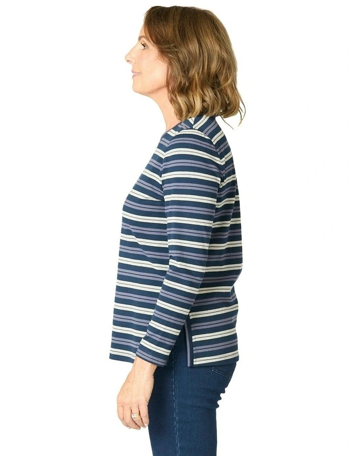Expo Stripe Long Sleeve Top in Blue image 3