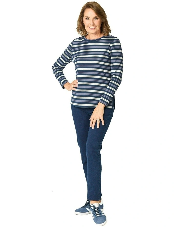 Expo Stripe Long Sleeve Top in Blue image 4