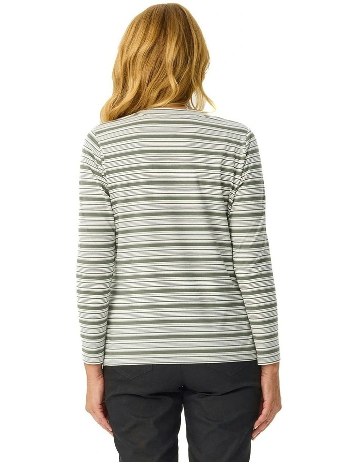 Kit Stripe Long Sleeve Top in Green image 2