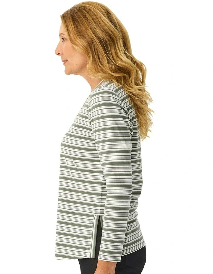 Kit Stripe Long Sleeve Top in Green image 3