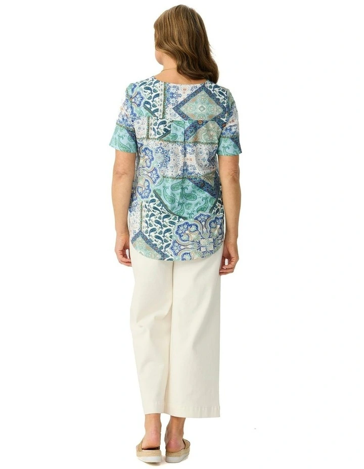 Corfu Skies Pleat Back Short Sleeve Tee in Multi image 2