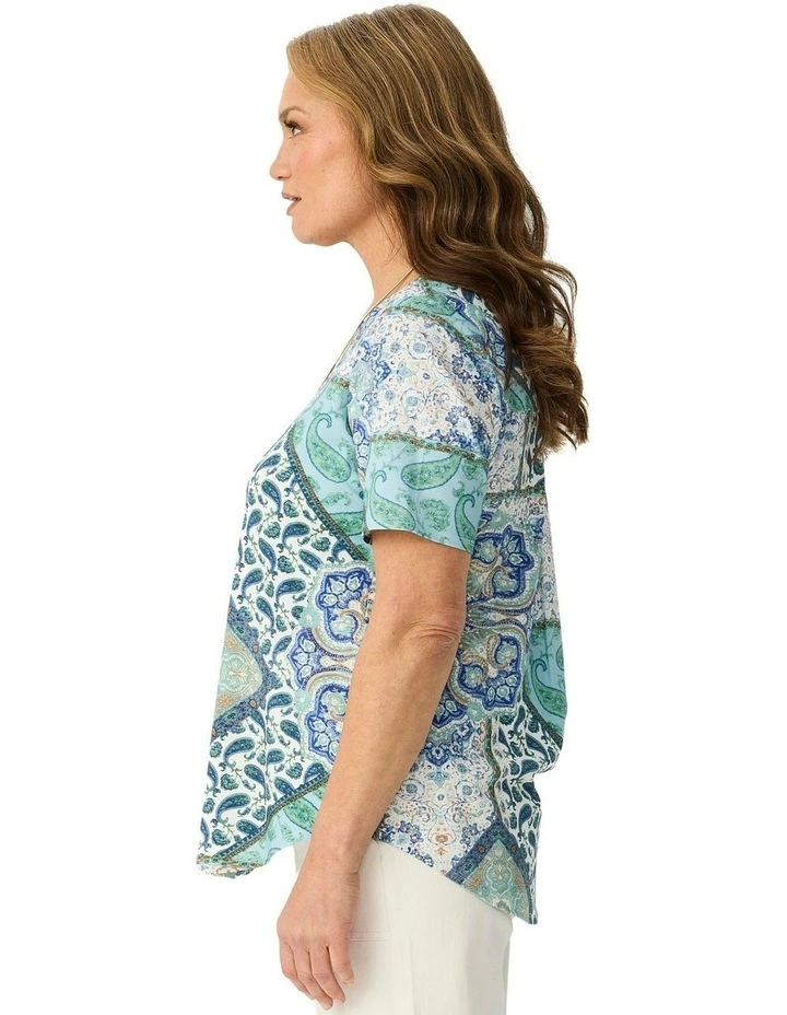 Corfu Skies Pleat Back Short Sleeve Tee in Multi image 3