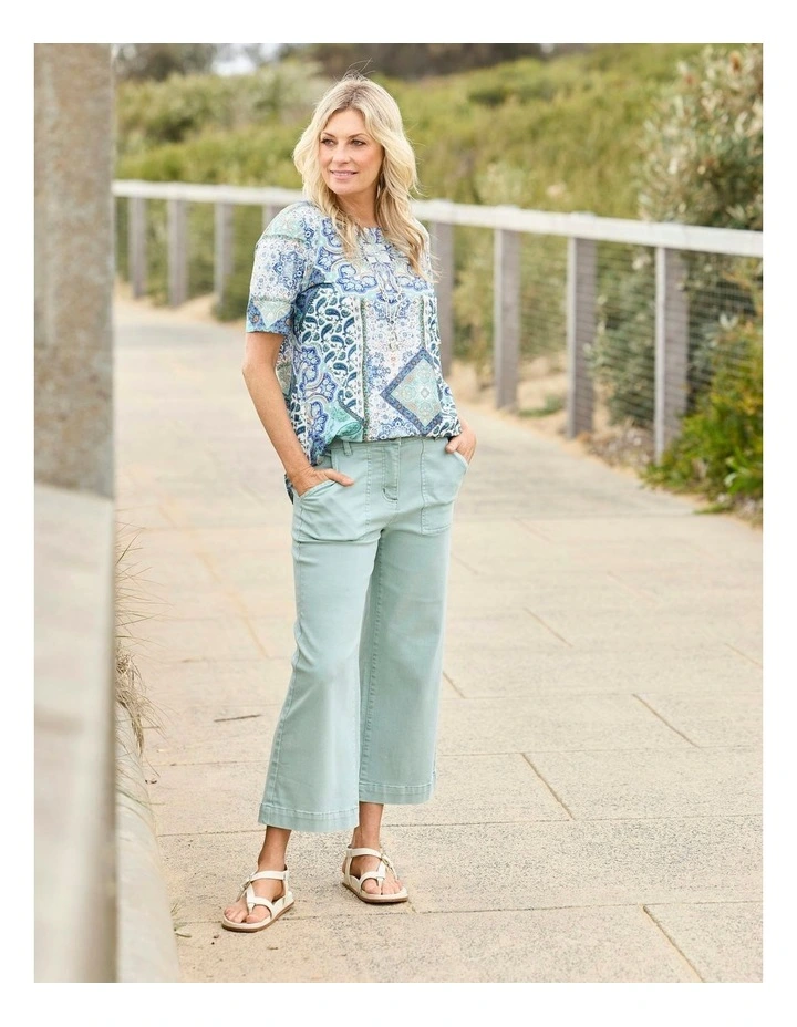 Corfu Skies Pleat Back Short Sleeve Tee in Multi image 5