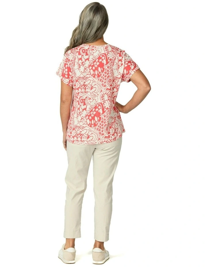 Folie Notch Neck Short Sleeve Tee in Orange image 2