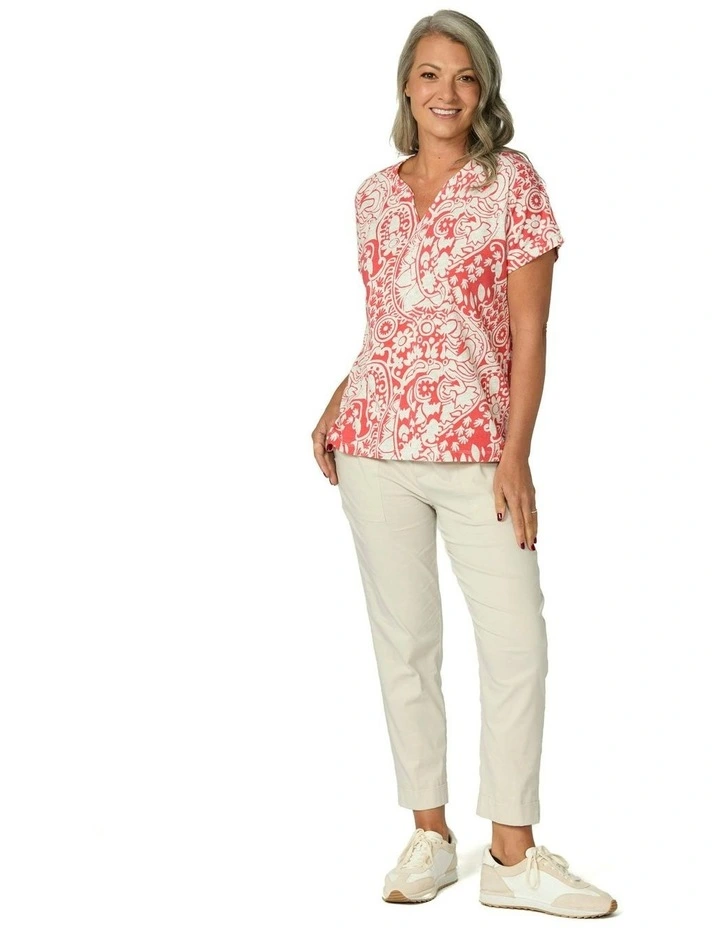 Folie Notch Neck Short Sleeve Tee in Orange image 4