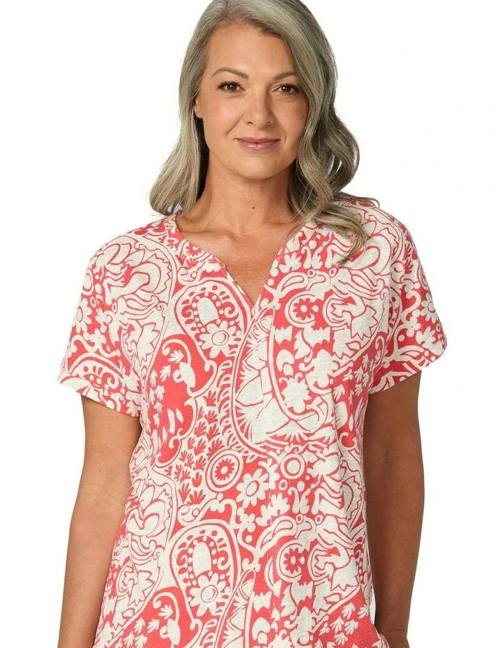 Folie Notch Neck Short Sleeve Tee in Orange image 5