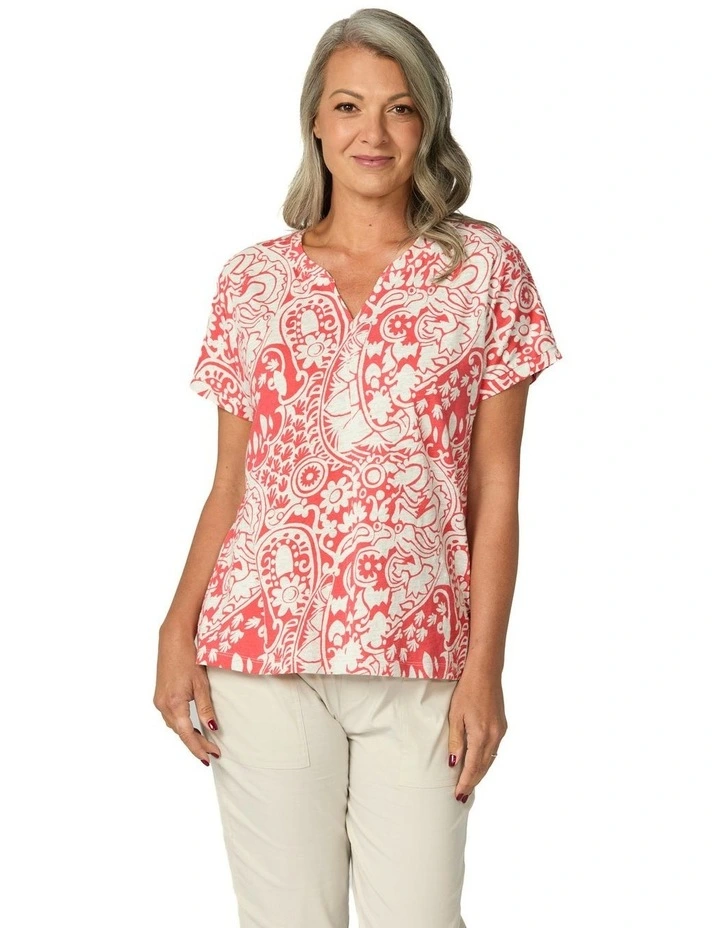 Folie Notch Neck Short Sleeve Tee in Orange image 7