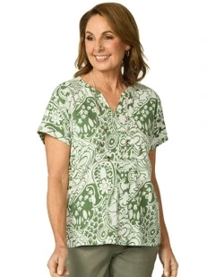 Folie Notch Neck Short Sleeve Tee in Olive