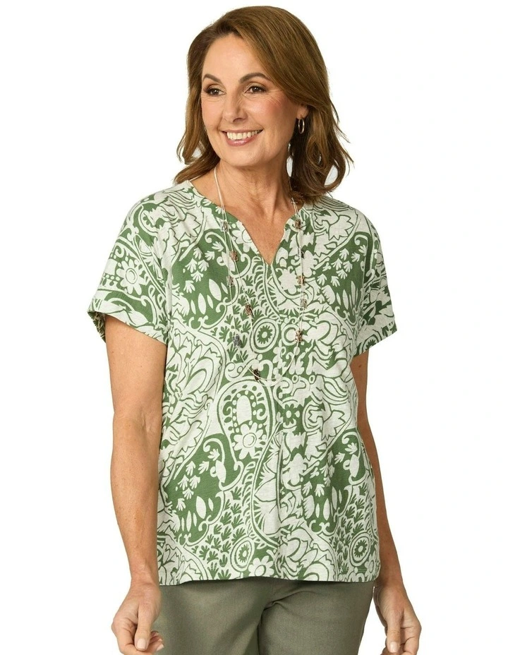 Folie Notch Neck Short Sleeve Tee in Olive image 1