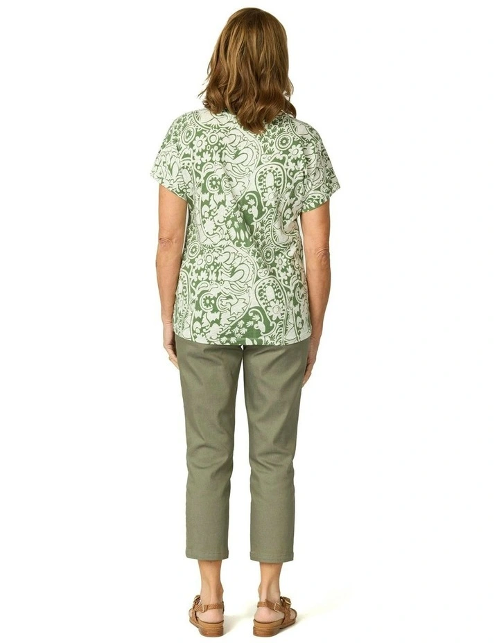 Folie Notch Neck Short Sleeve Tee in Olive image 2